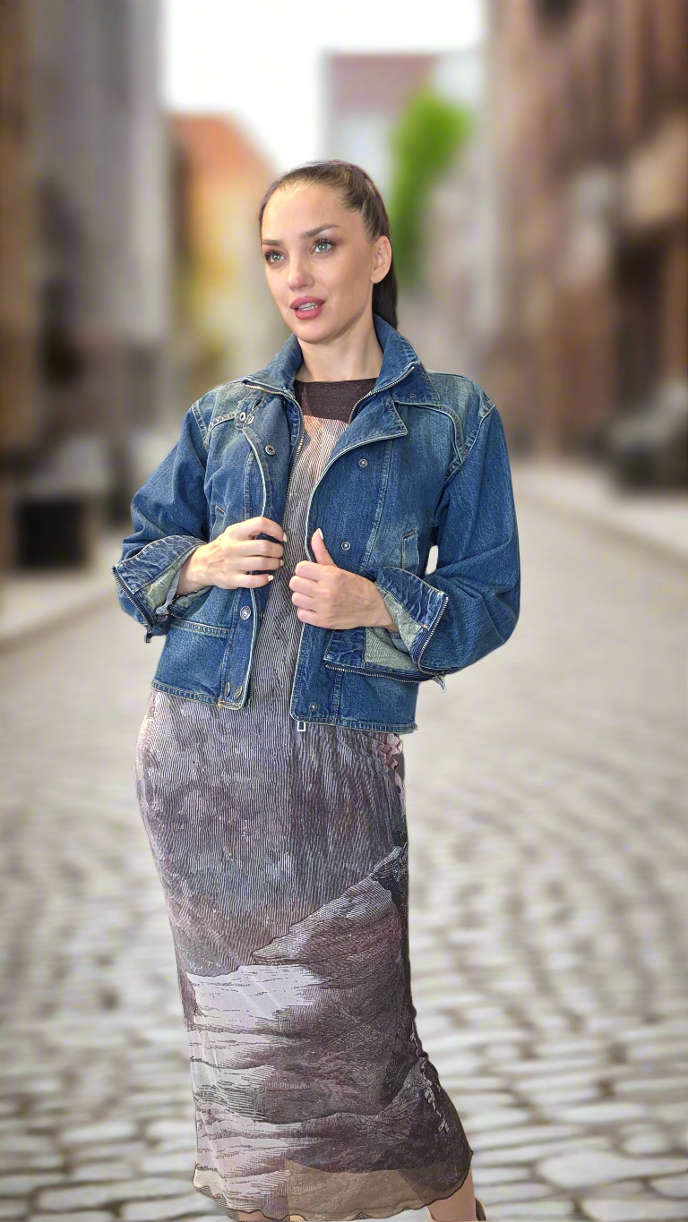 Desigual Women’s Vintage Wash Denim Jacket with Button & Zipper Closure