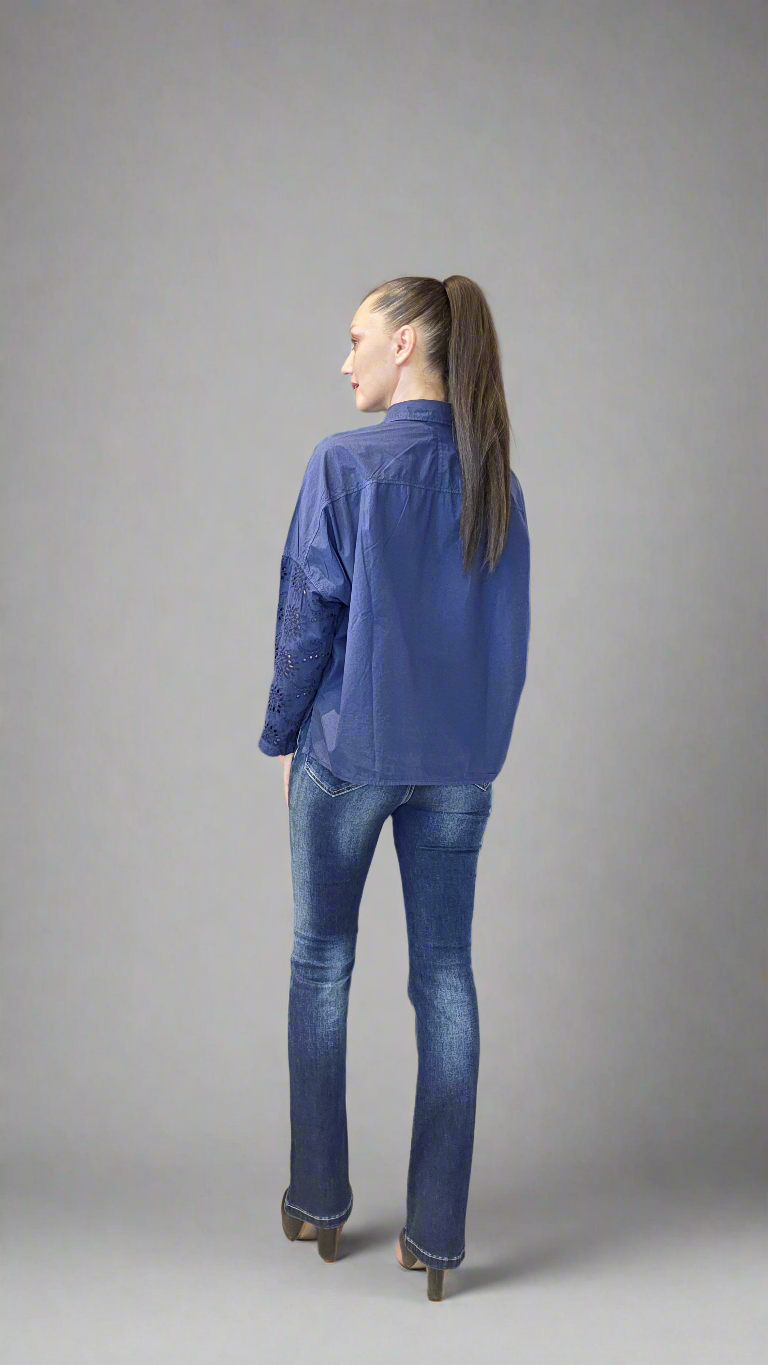 Women’s Cotton Relaxed Fit Blouse – Black or Navy with Sleeve Cutout Details