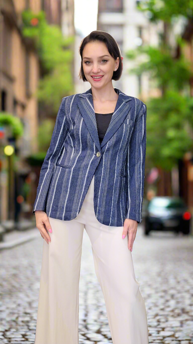 Indigo Stipe Blazer