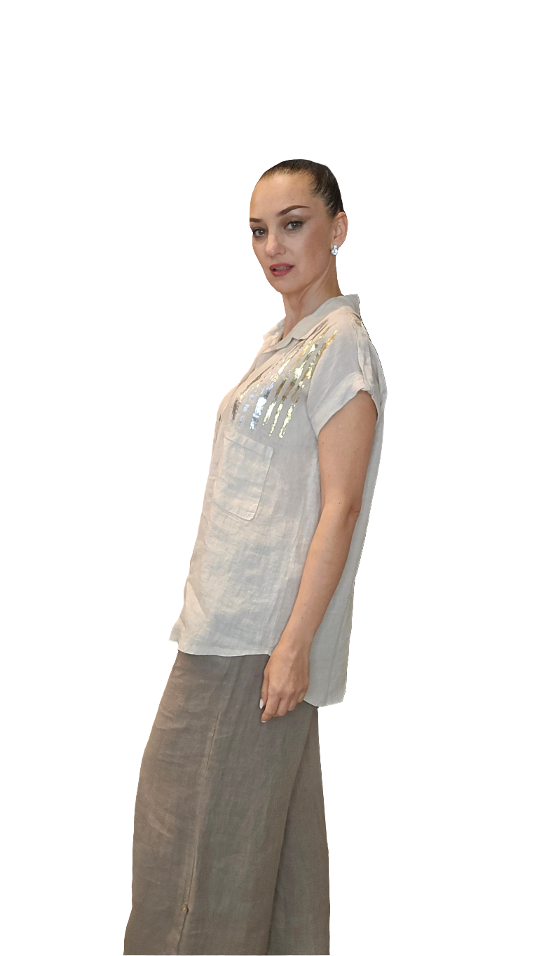 Italian Linen Short Sleeve Blouse