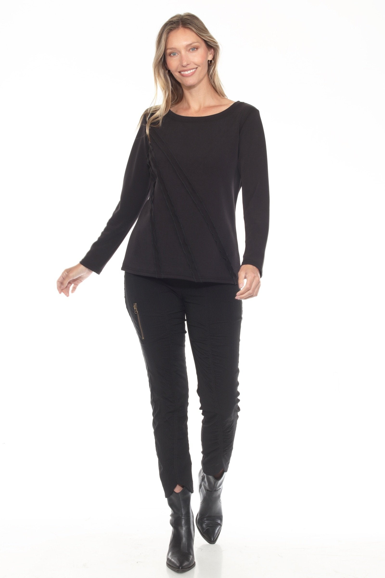 Long Sleeve Diagonal Trim Top