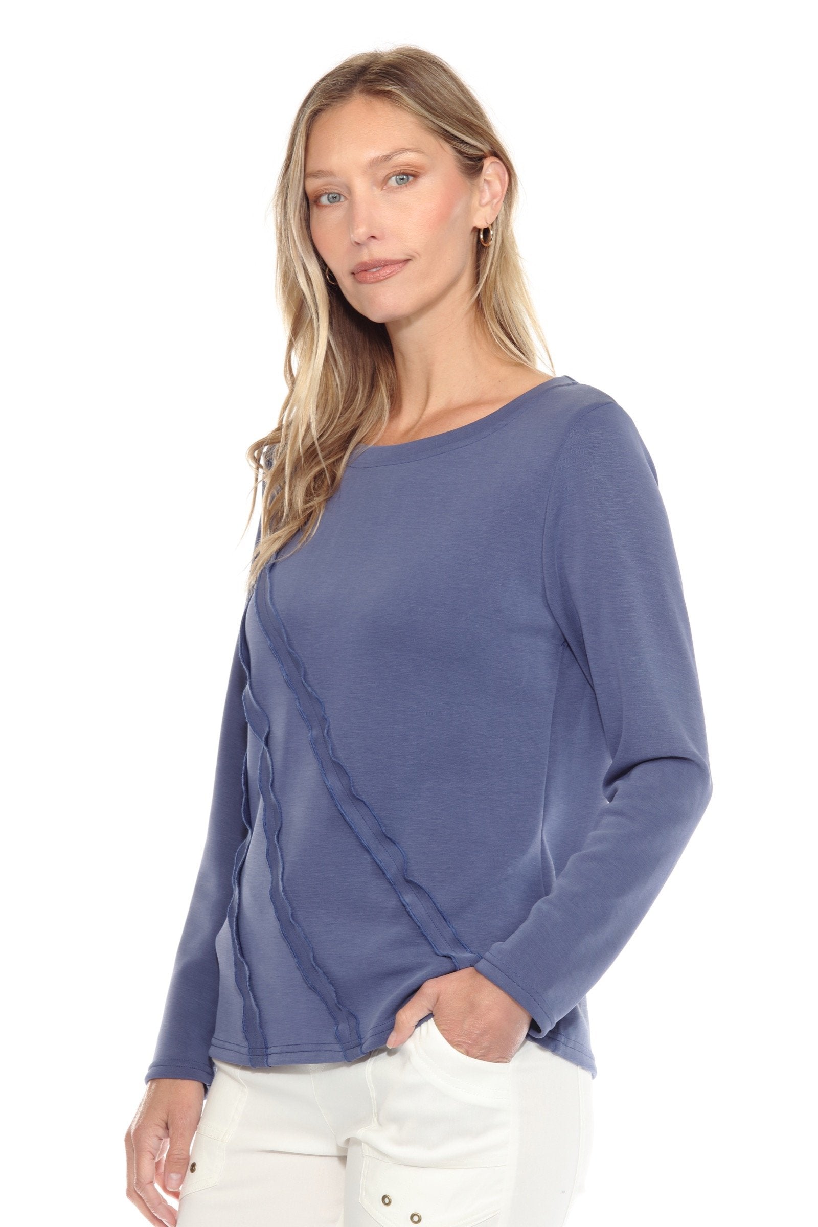 Long Sleeve Diagonal Trim Top