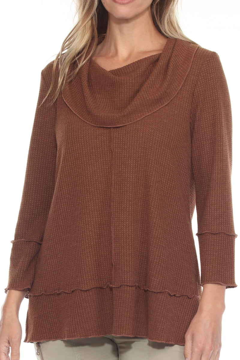 Cowl Neck Waffle Knit Top
