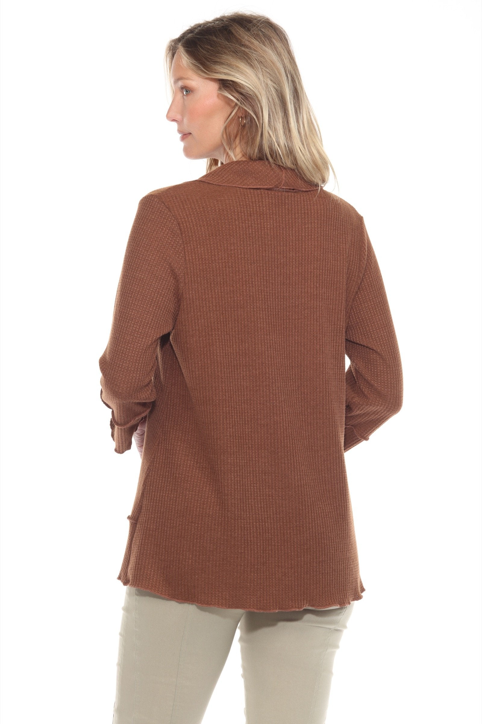 Cowl Neck Waffle Knit Top