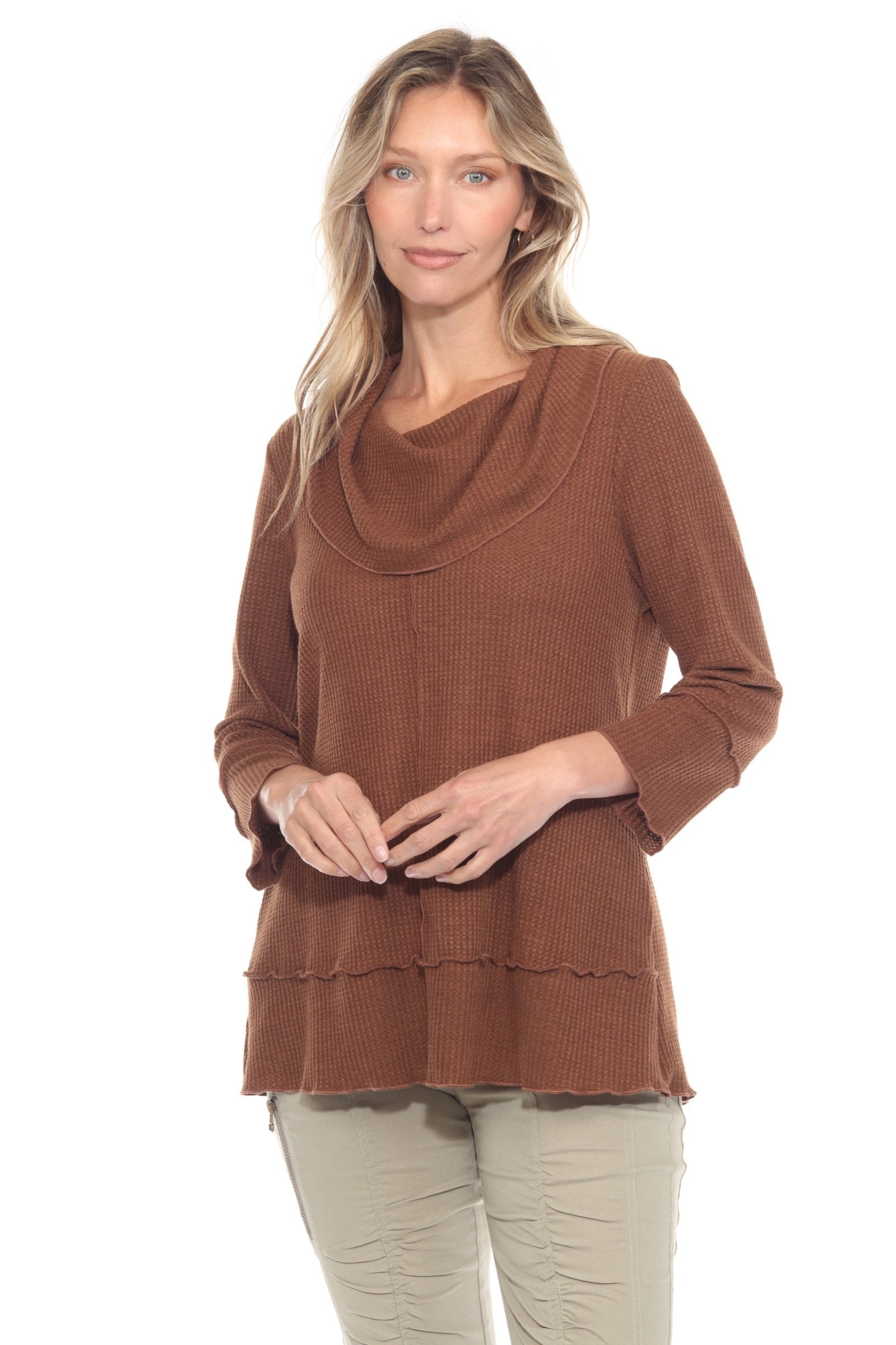 Cowl Neck Waffle Knit Top
