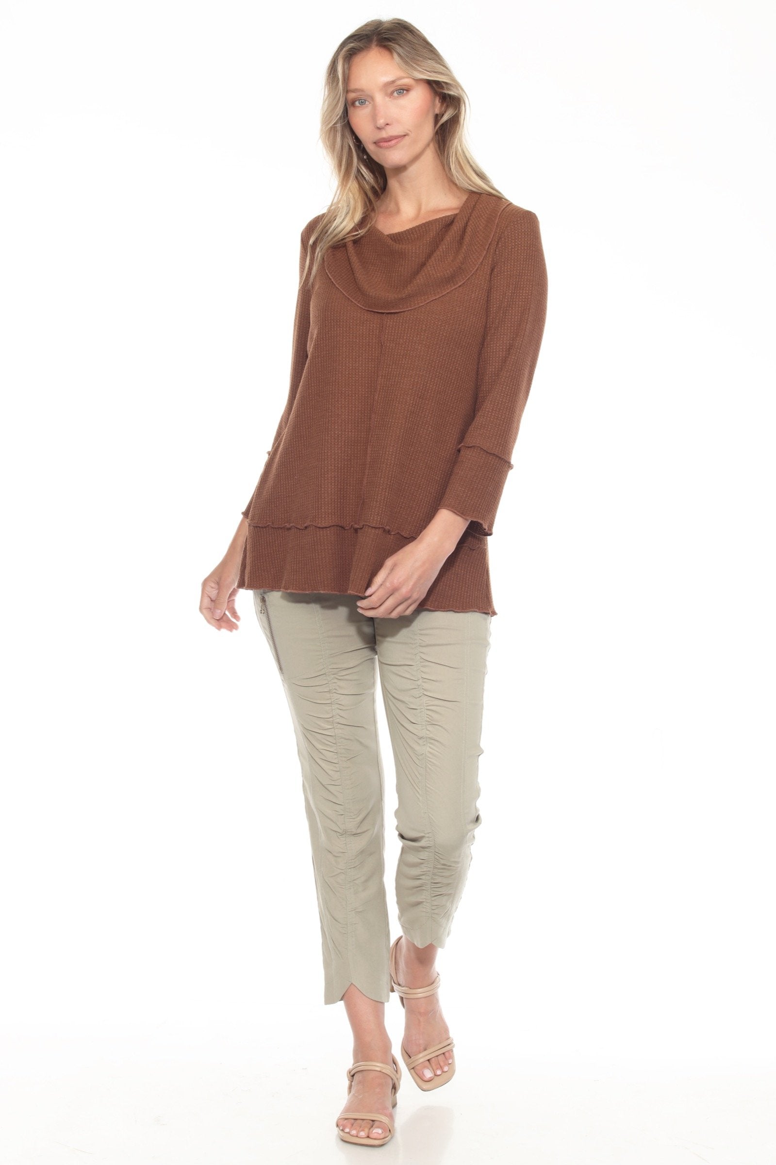 Cowl Neck Waffle Knit Top