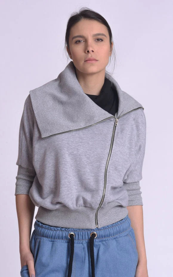 Women’s Modern Zip-Up Cotton Jacket with Oversized Collar