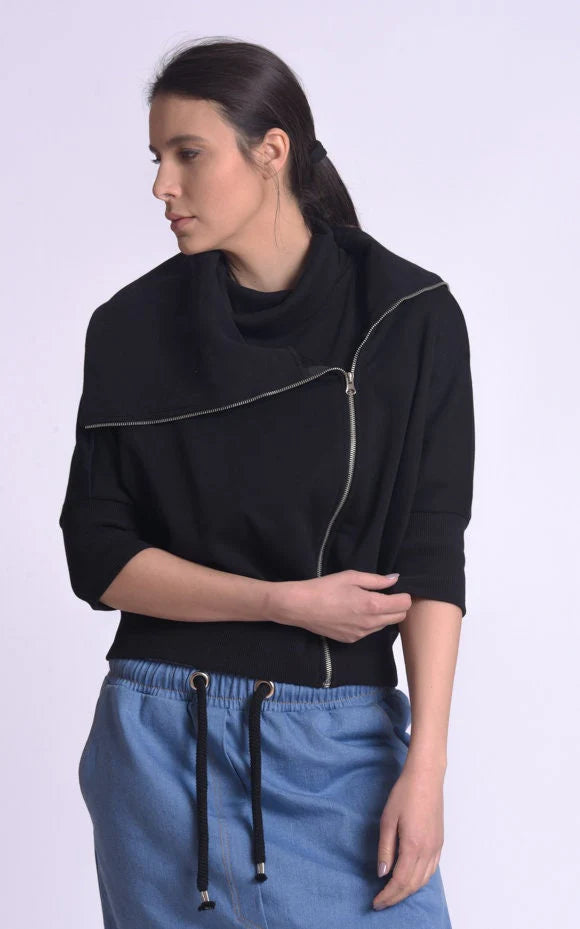 Women’s Modern Zip-Up Cotton Jacket with Oversized Collar