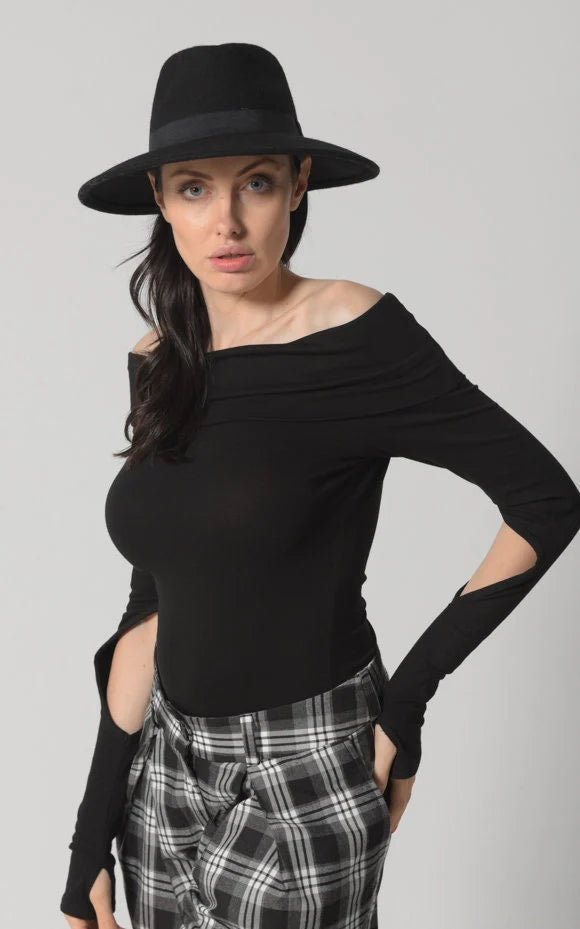 Off-the-Shoulder Cotton Jersey Top – Thumb-Hole Sleeve Detail
