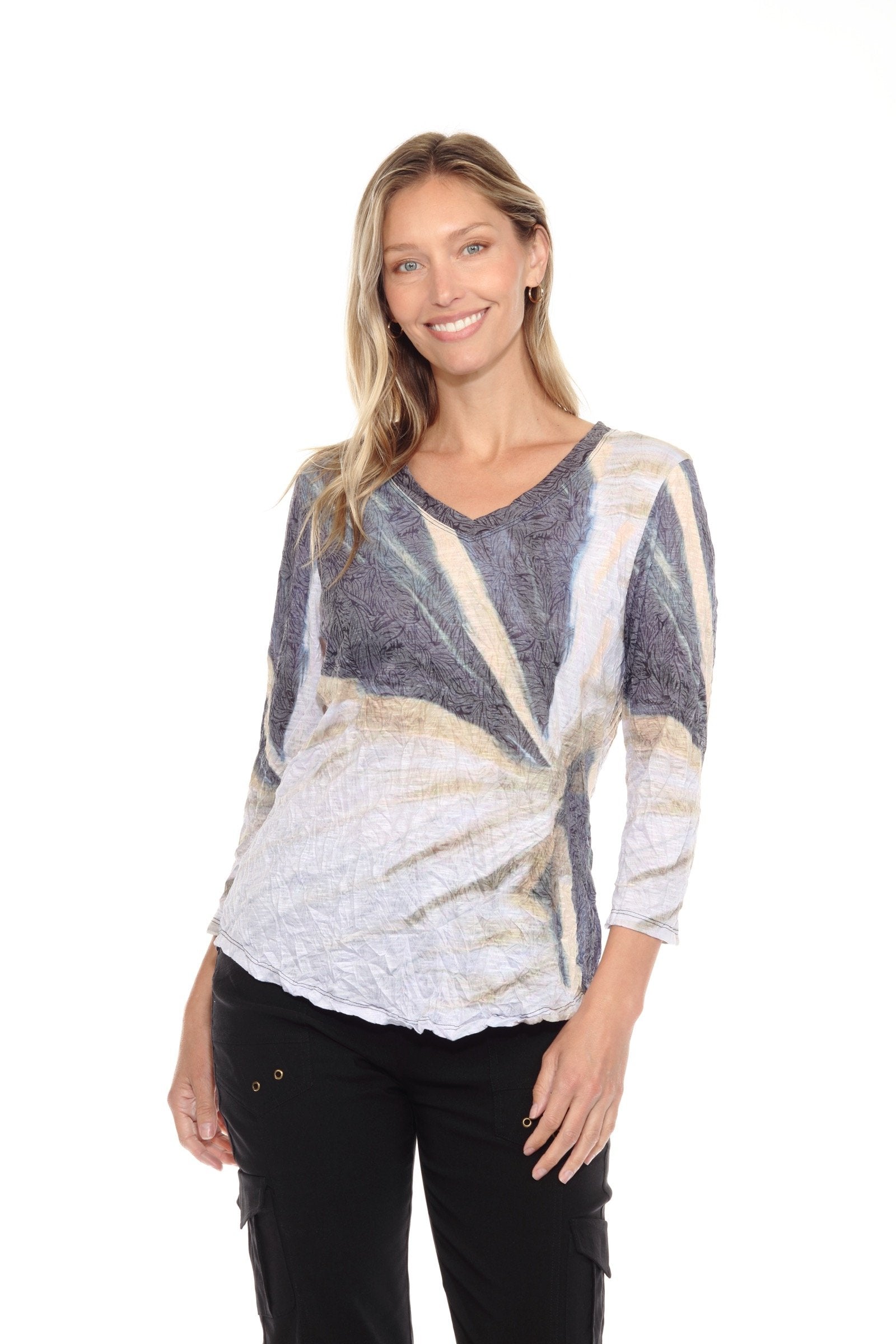 Knit V Neck Print Top