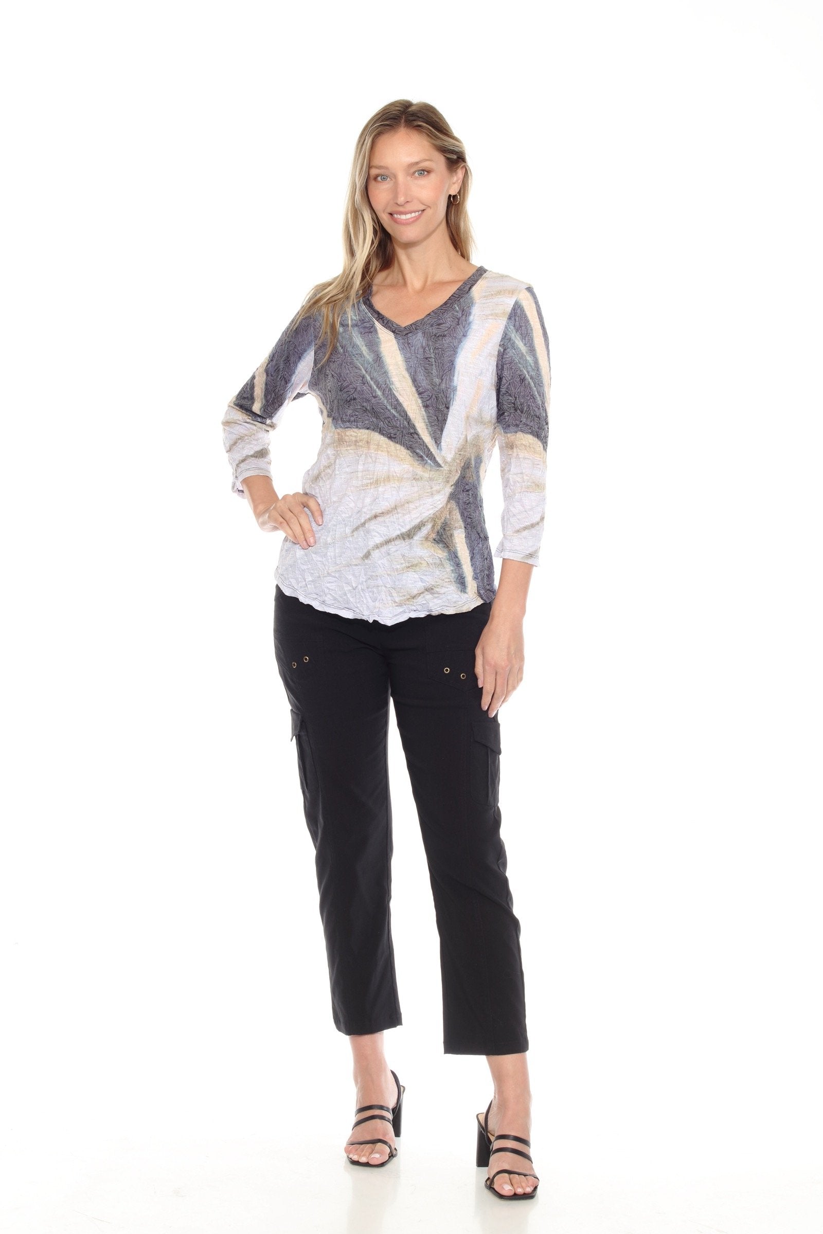 Knit V Neck Print Top