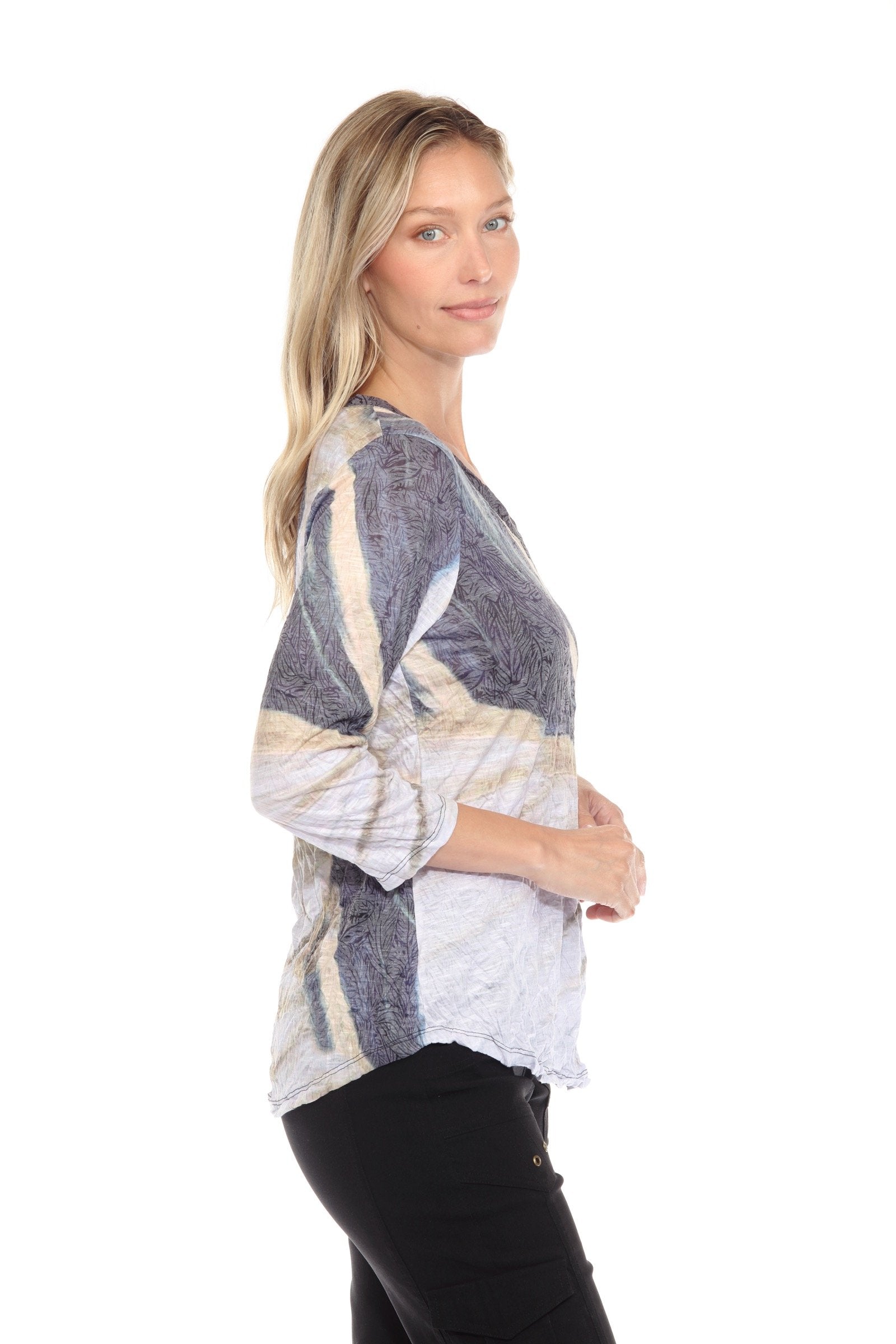 Knit V Neck Print Top