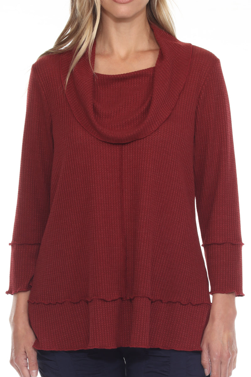 Cowl Neck Waffle Knit Top