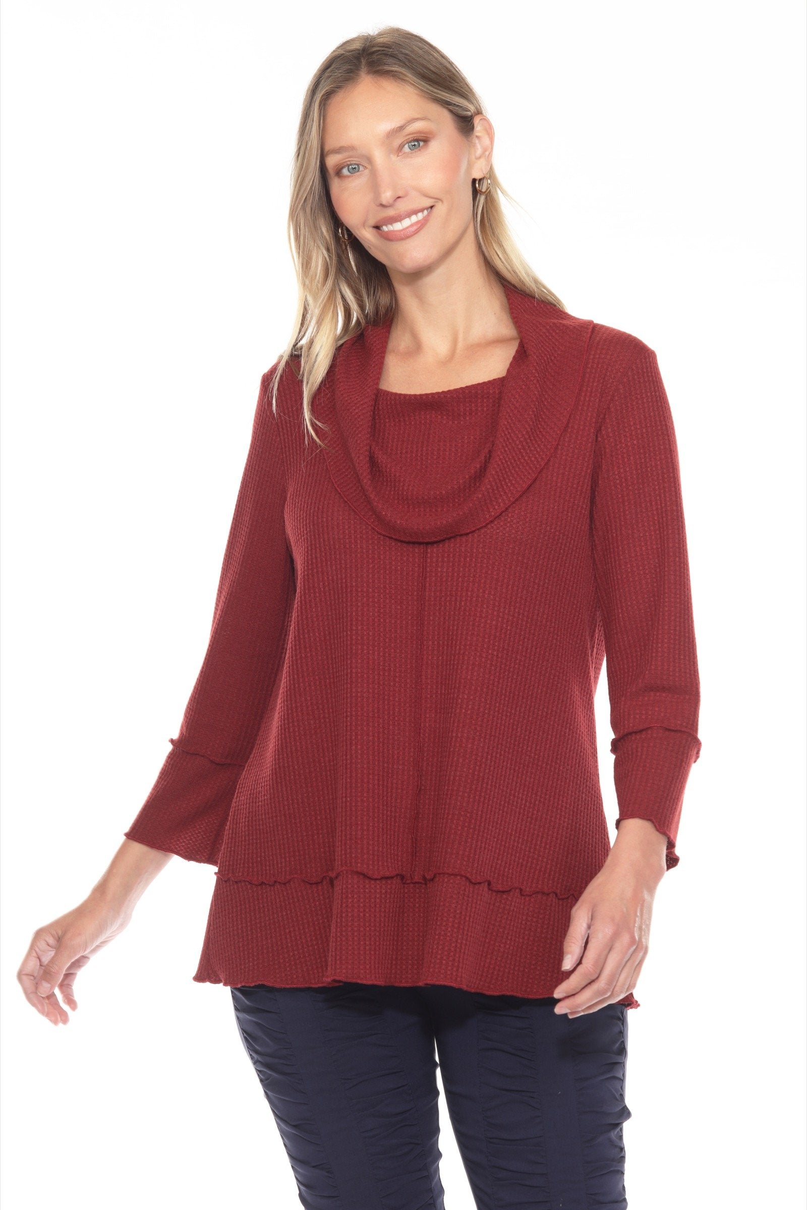Cowl Neck Waffle Knit Top