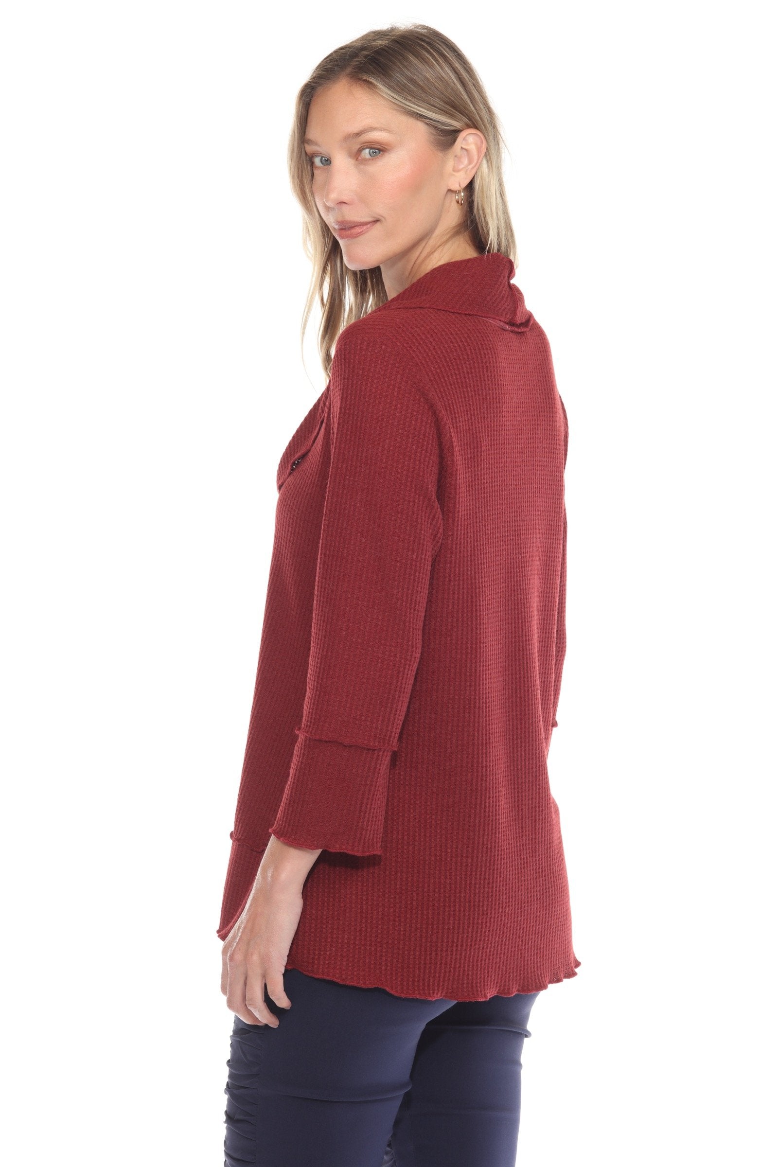 Cowl Neck Waffle Knit Top