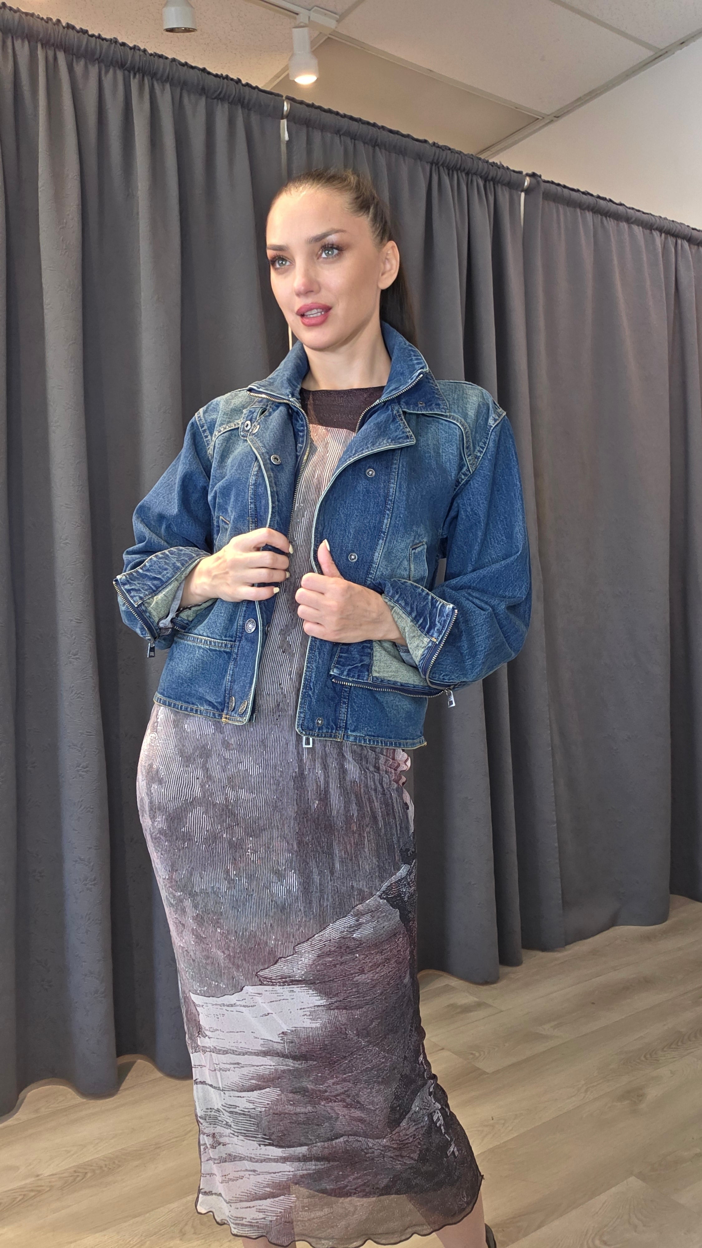 Desigual Women’s Vintage Wash Denim Jacket with Button & Zipper Closure