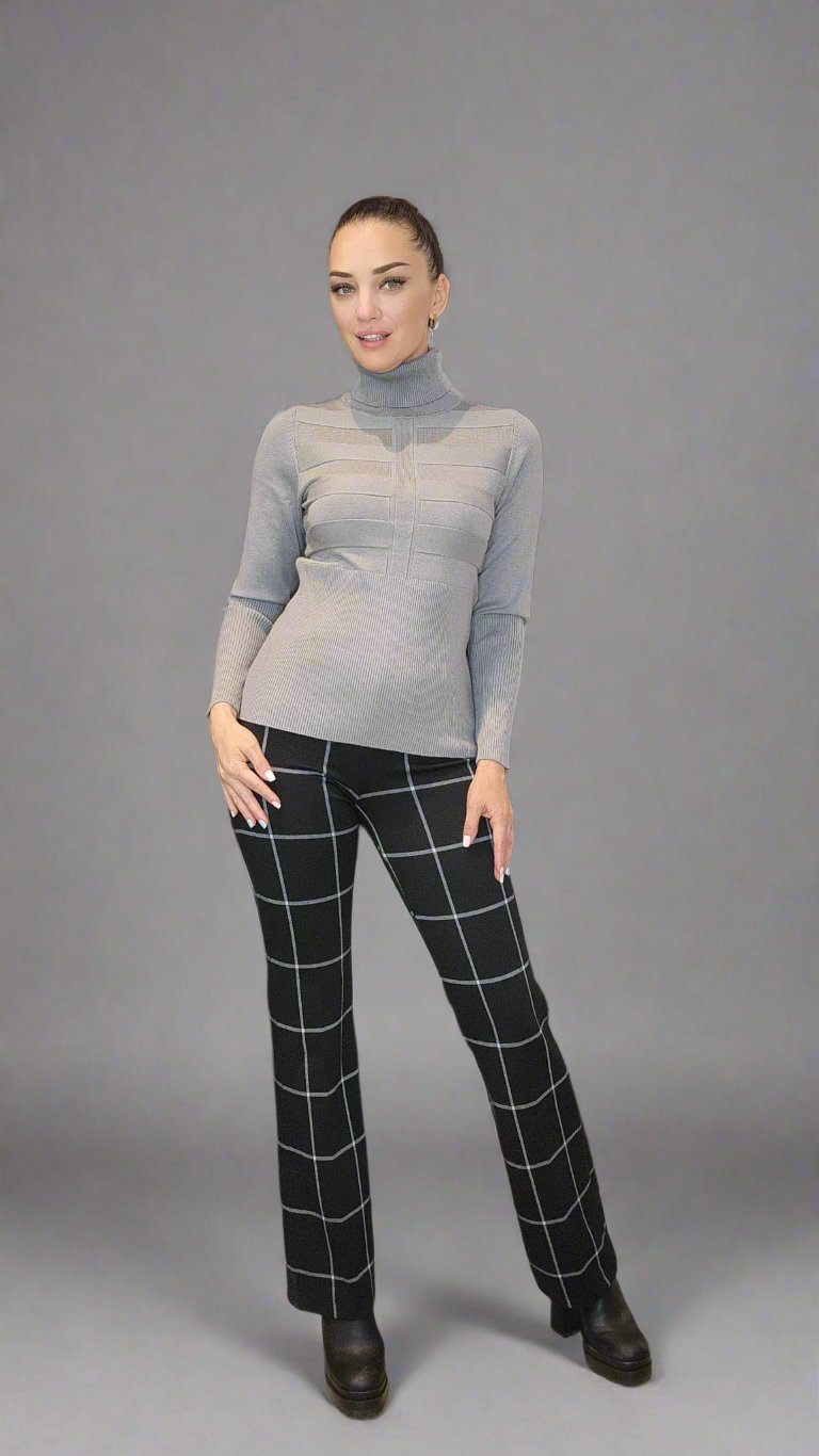 Grey Ribbed Turtleneck Knit Top