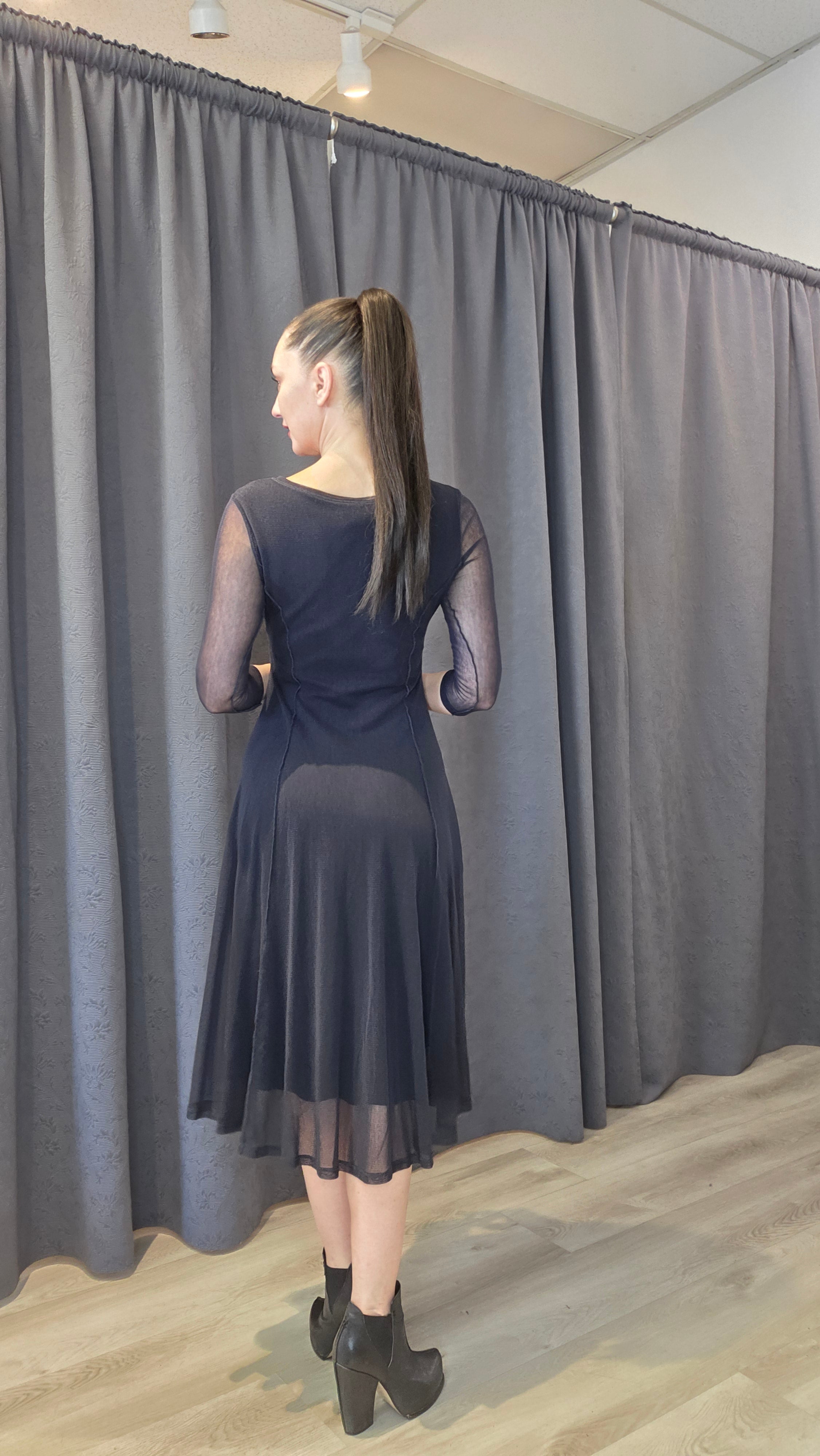 Women’s Dark Grey Mesh A-Line Dress – Elevated, Simple & Modern