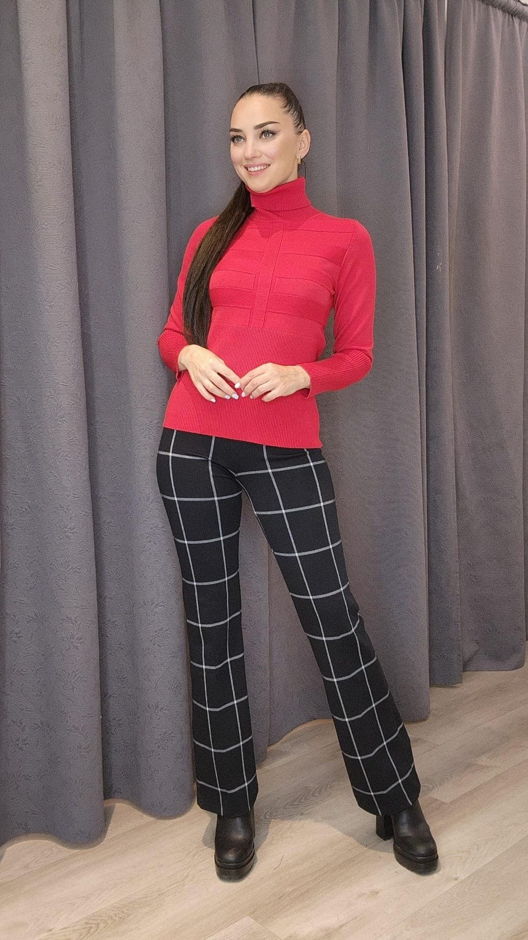 Red Turtle Neck Knit Top