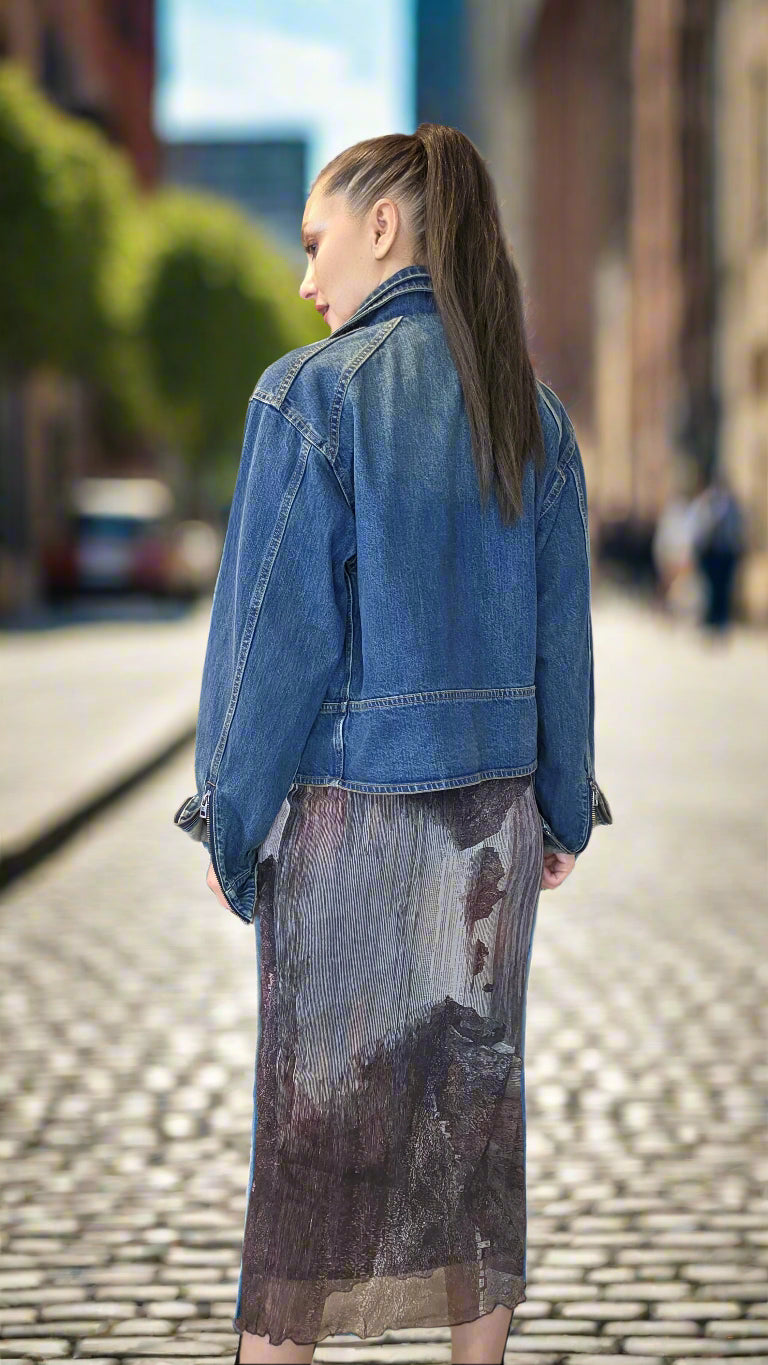 Desigual Women’s Vintage Wash Denim Jacket with Button & Zipper Closure