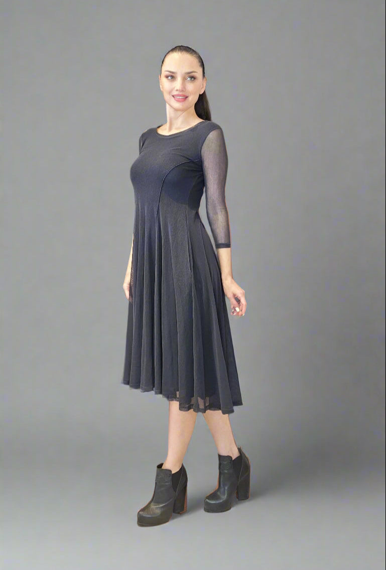 Women’s Dark Grey Mesh A-Line Dress – Elevated, Simple & Modern