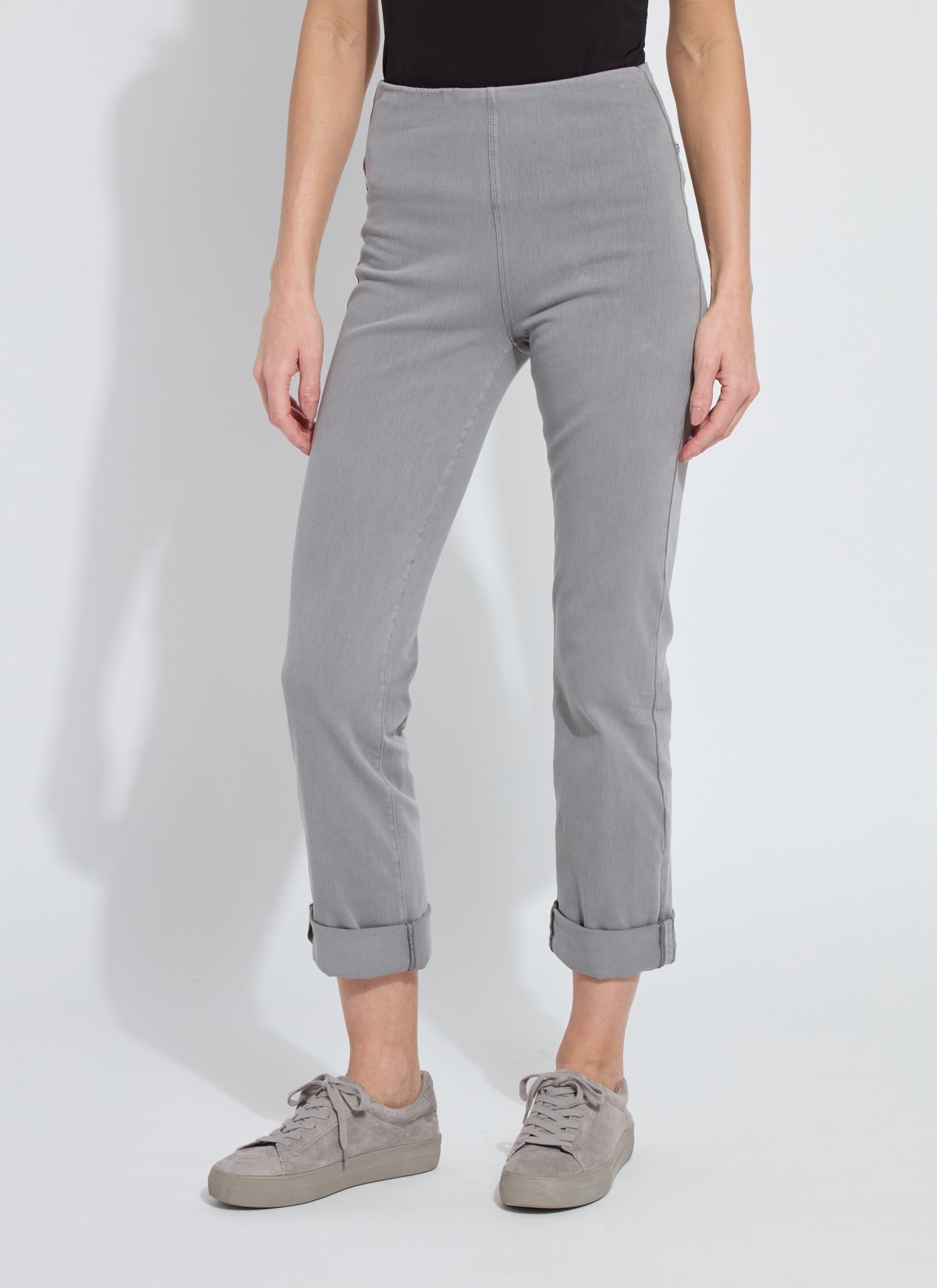 Women’s Grey Pull-On Jeans – 4-Way Stretch, Tummy Support, Straight Leg with Roll-Up Option