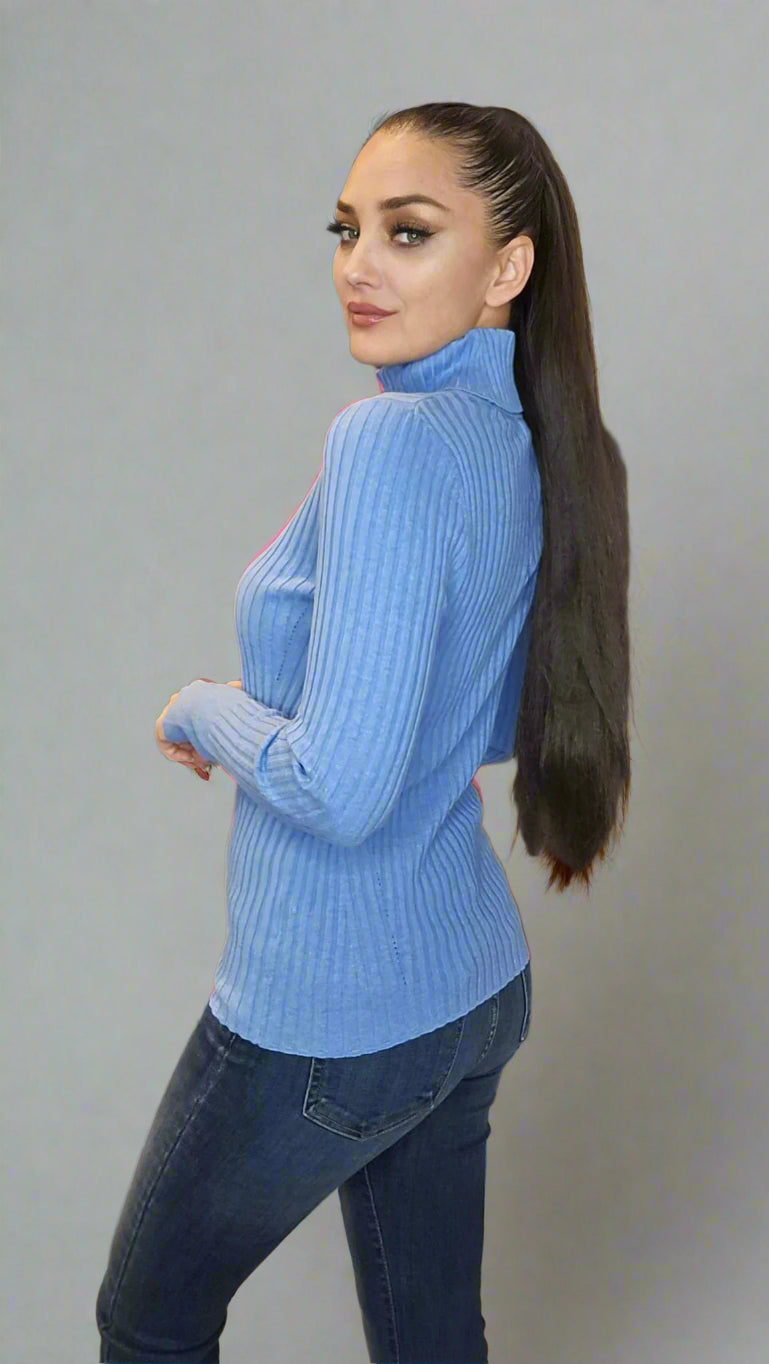 Cotton Cashmere Blend Knit Turtleneck Top