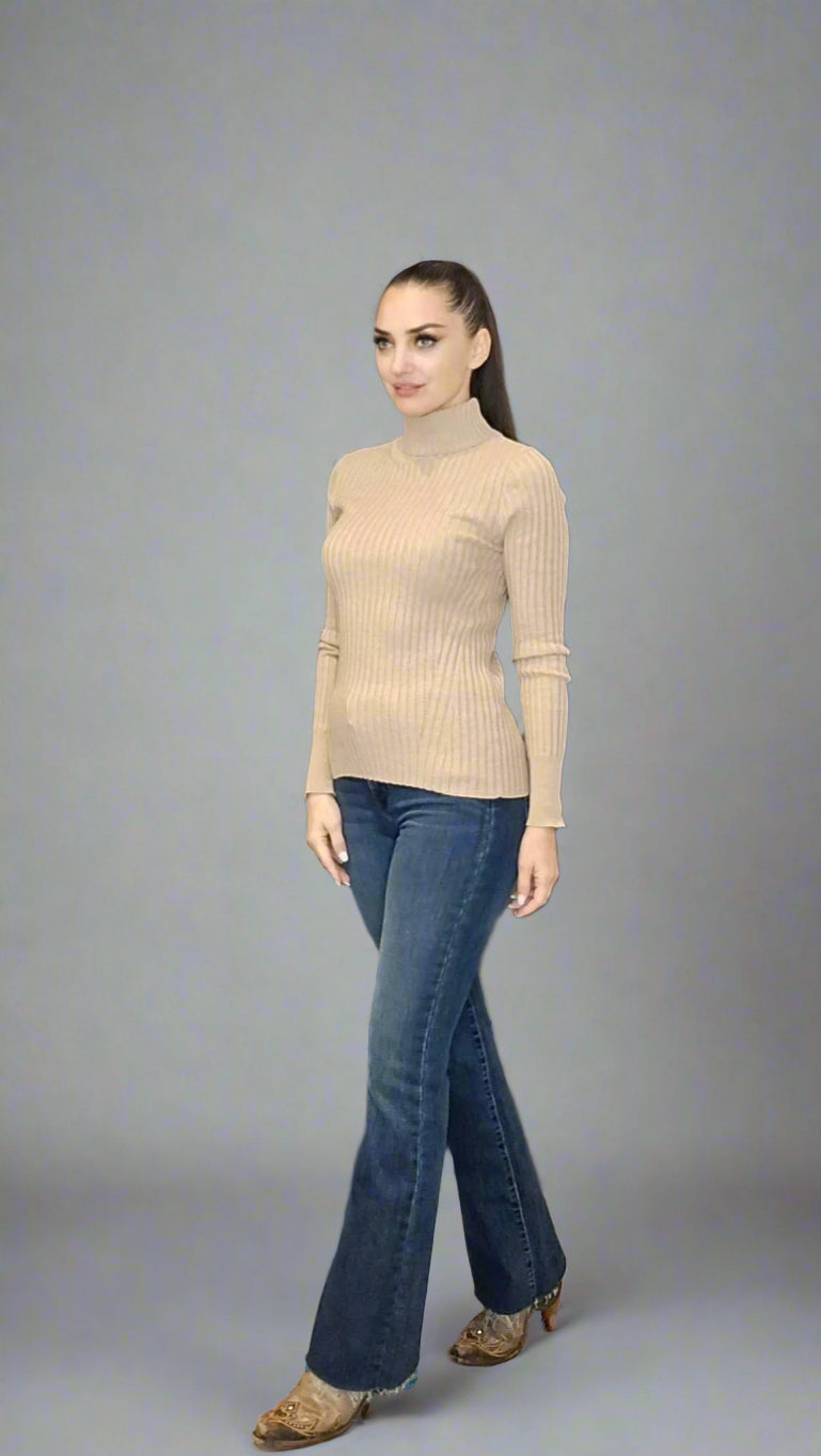 Cotton Cashmere Blend Knit Turtleneck Top