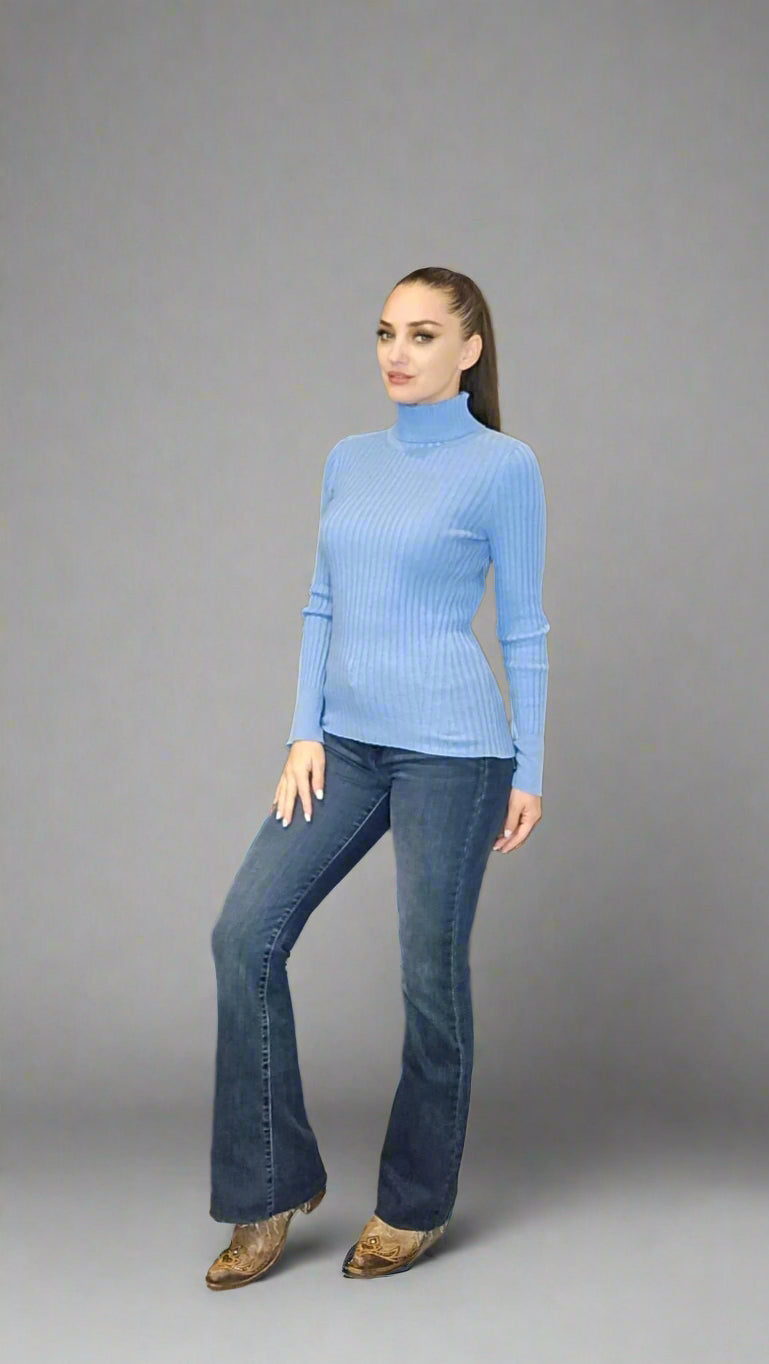 Cotton Cashmere Blend Knit Turtleneck Top