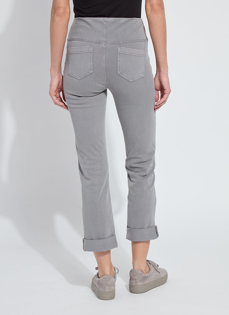 Women’s Grey Pull-On Jeans – 4-Way Stretch, Tummy Support, Straight Leg with Roll-Up Option