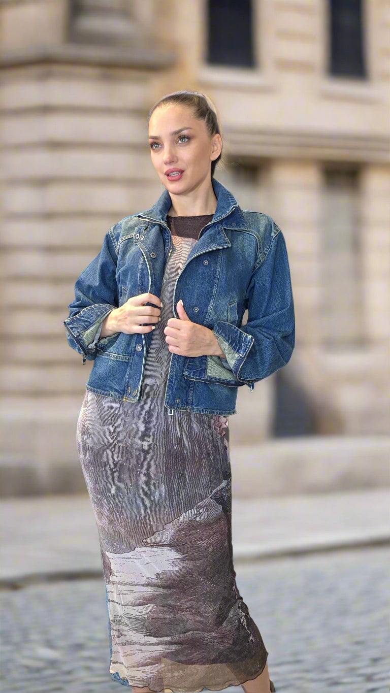 Desigual Women’s Vintage Wash Denim Jacket with Button & Zipper Closure