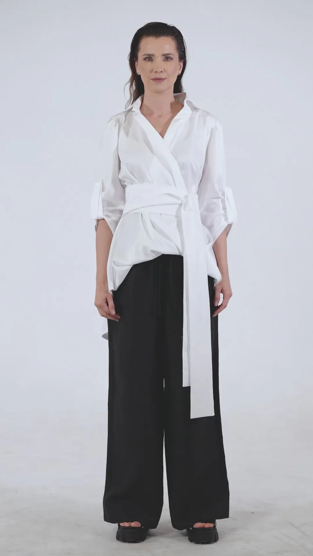 Women’s Oversized Belted Cotton White Shirt