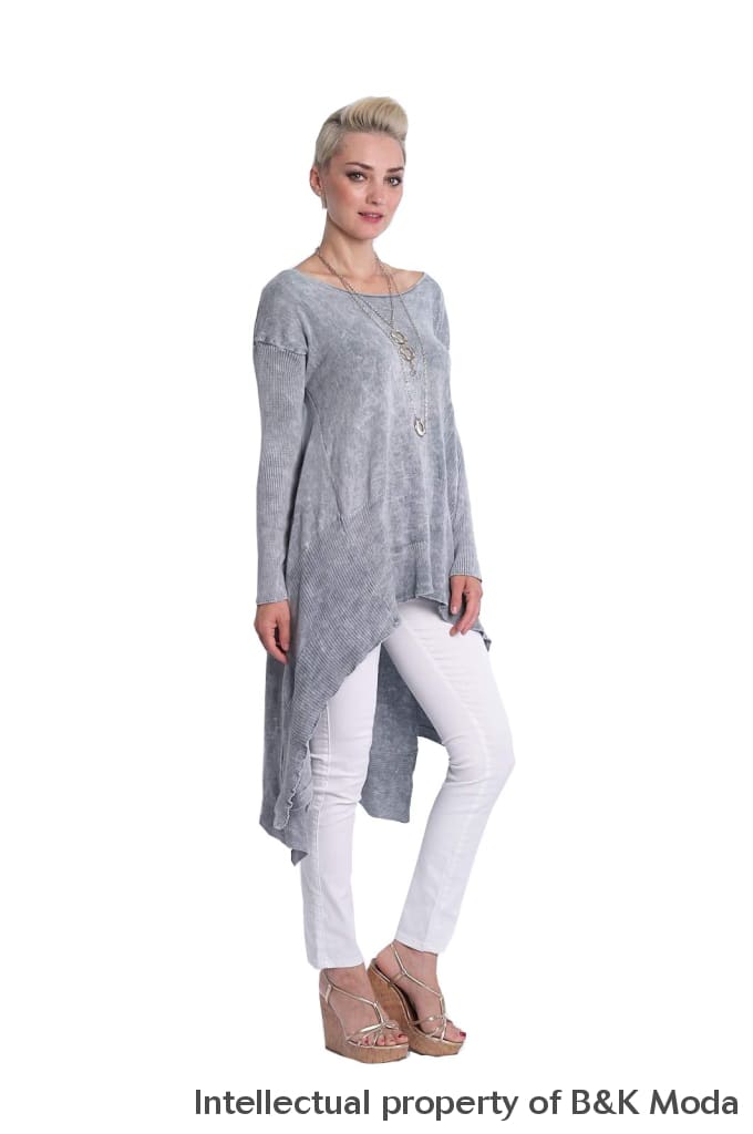 1603: High Low Mineral Wash Tunic Knits