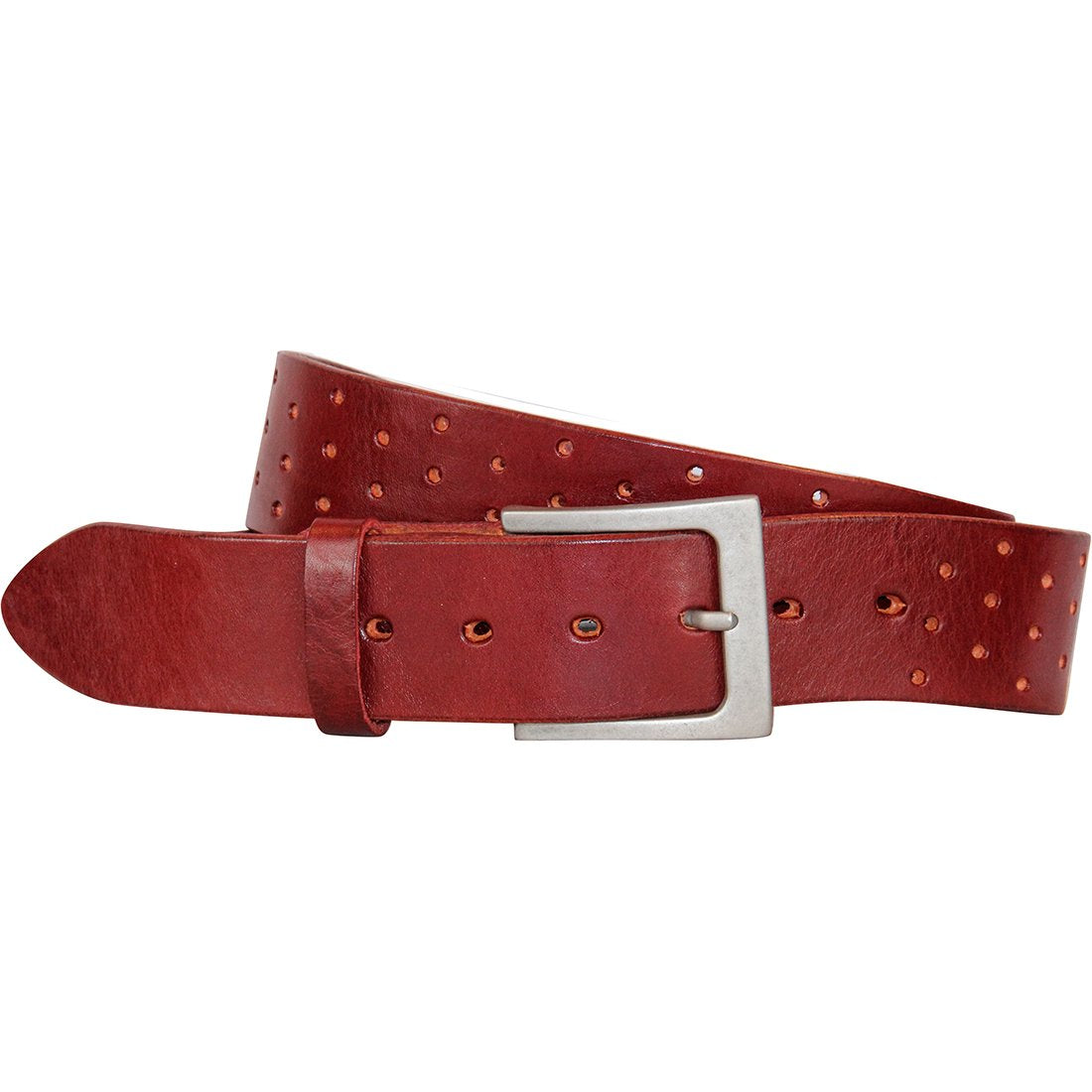Curved Handmade Leather Belts, Perforata Red