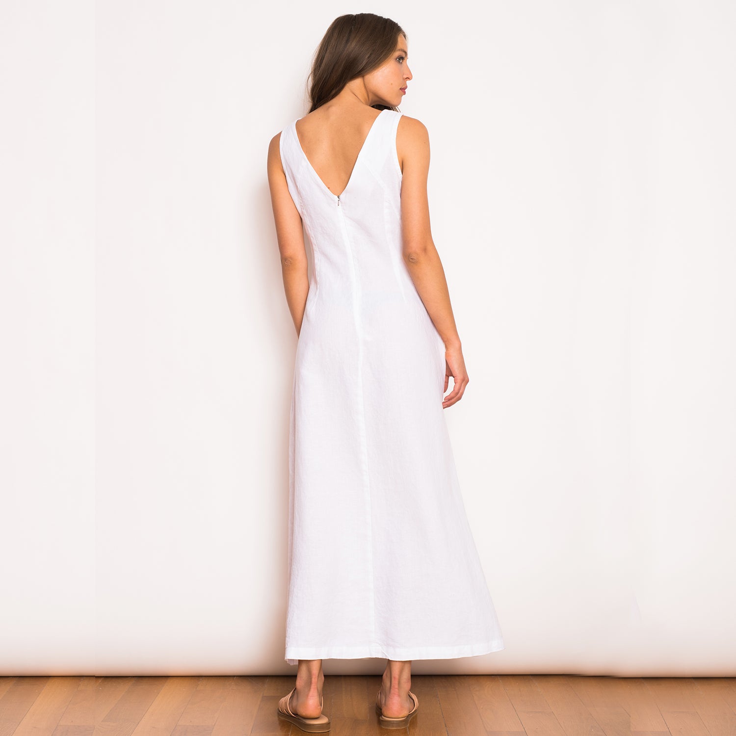 linen white long dress Maxi Dress, Loose Fit Linen for Women, Washed Linen Dress 50% LENZING ECOVERO 50% linen V Neck Maxi Linen Dress