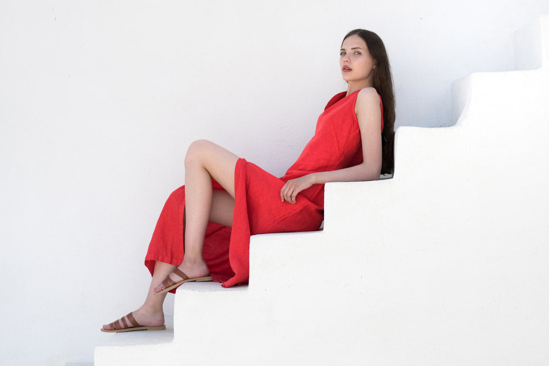 Linen Maxi Dress, Red